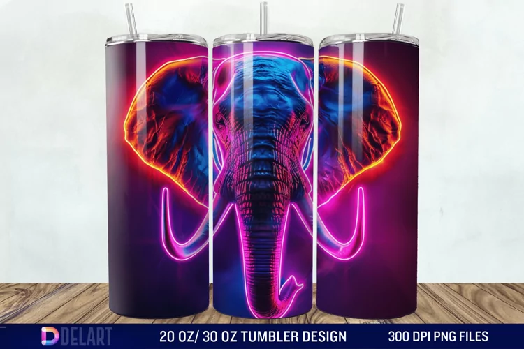 3D Elephant Neon Tumbler Wrap