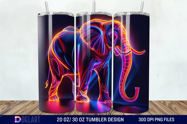 3D Elephant Neon Tumbler Wrap