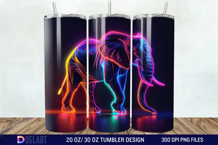 3D Elephant Neon Tumbler Wrap