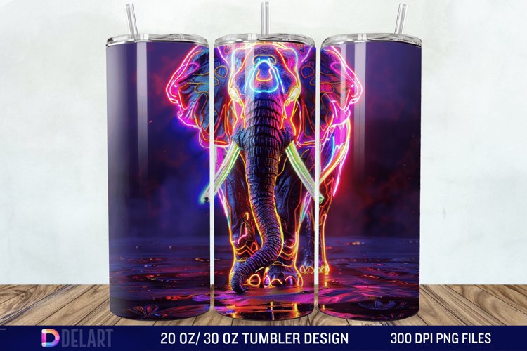 3D Elephant Neon Tumbler Wrap example image 1