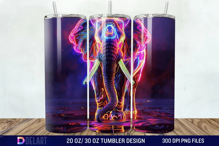 3D Elephant Neon Tumbler Wrap