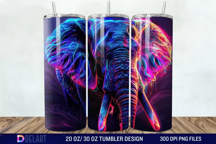 3D Elephant Neon Tumbler Wrap
