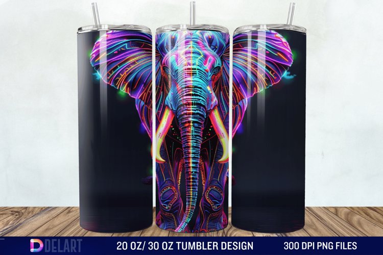 3D Elephant Neon Tumbler Wrap example image 1