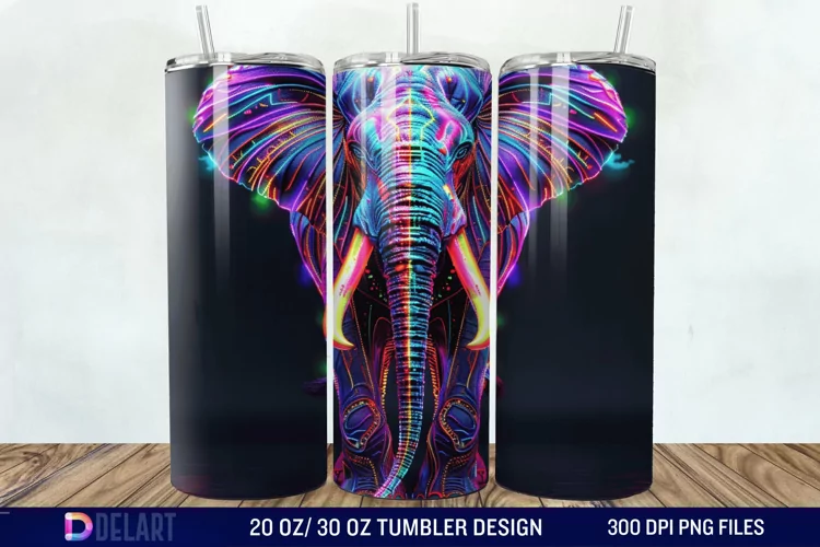 3D Elephant Neon Tumbler Wrap