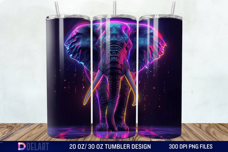 3D Elephant Neon Tumbler Wrap example image 1