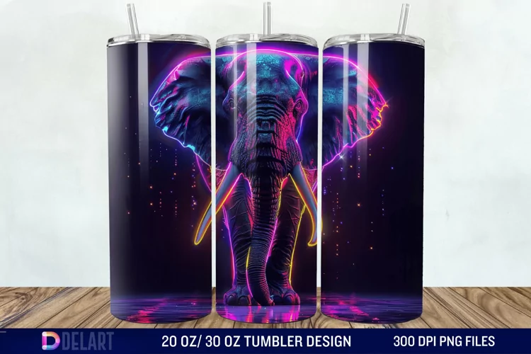 3D Elephant Neon Tumbler Wrap