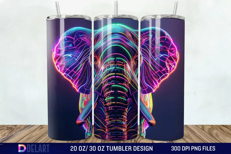 3D Elephant Neon Tumbler Wrap