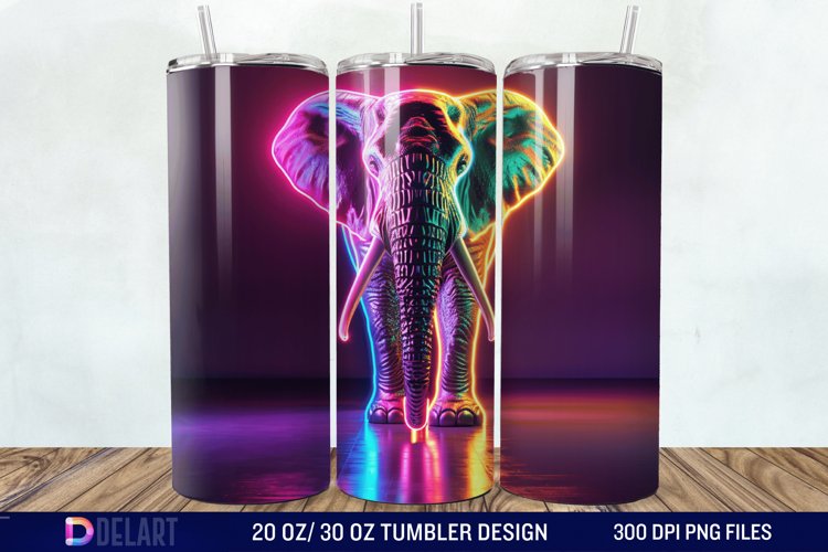 3D Elephant Neon Tumbler Wrap example image 1