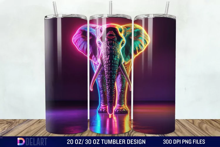 3D Elephant Neon Tumbler Wrap