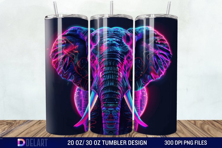3D Elephant Neon Tumbler Wrap example image 1