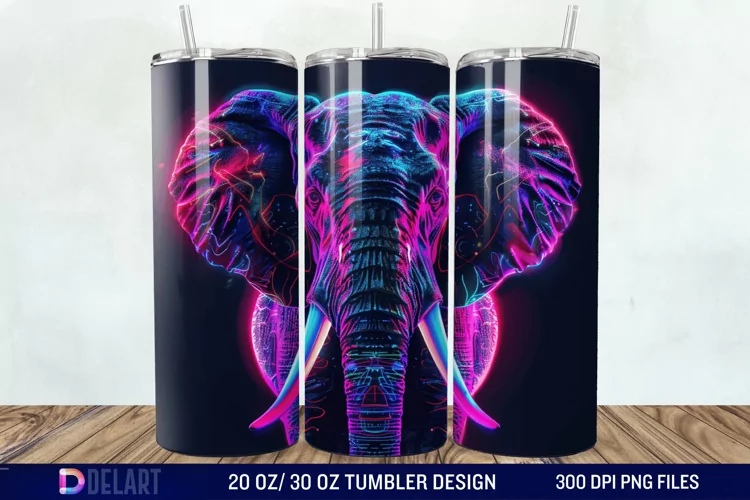 3D Elephant Neon Tumbler Wrap