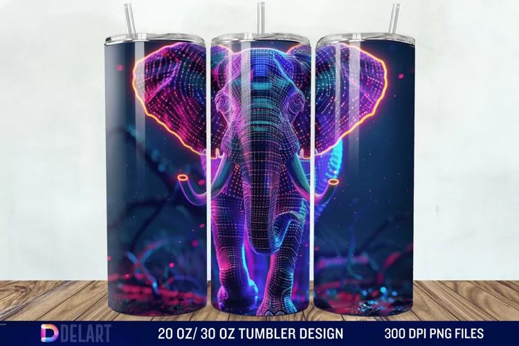 3D Elephant Neon Tumbler Wrap