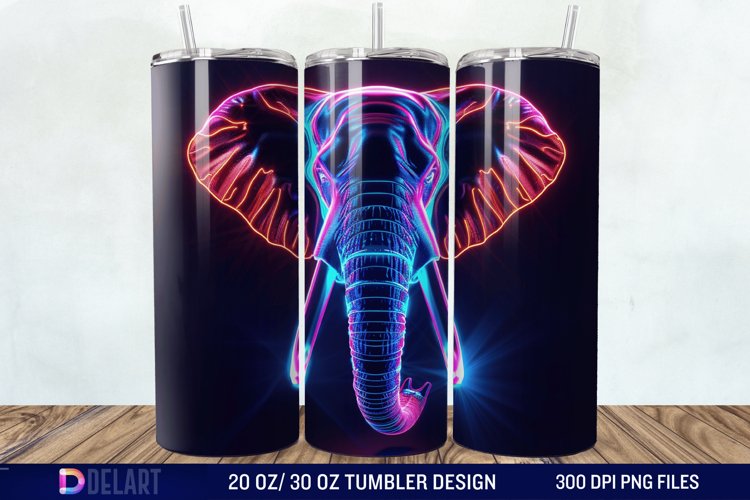 3D Elephant Neon Tumbler Wrap example image 1