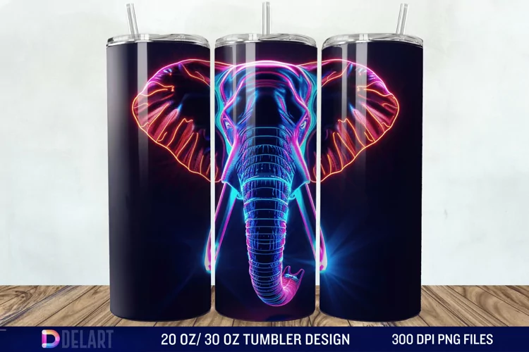 3D Elephant Neon Tumbler Wrap