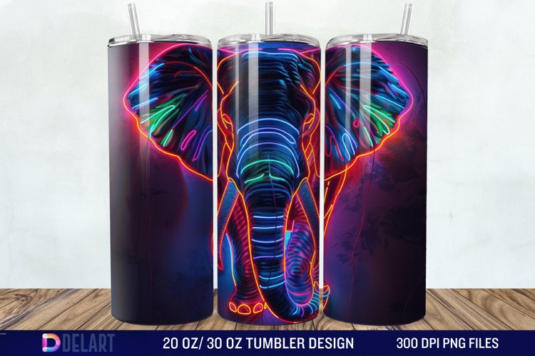 3D Elephant Neon Tumbler Wrap example image 1