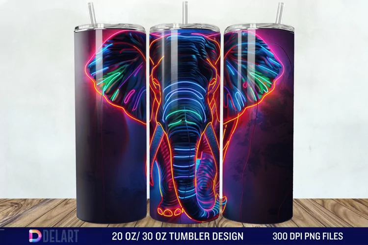 3D Elephant Neon Tumbler Wrap