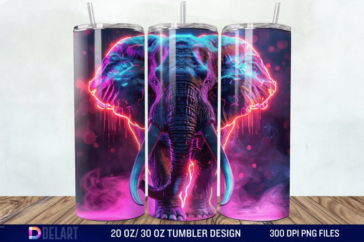 3D Elephant Neon Tumbler Wrap example image 1