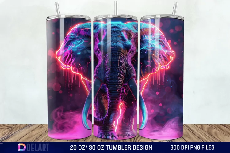 3D Elephant Neon Tumbler Wrap