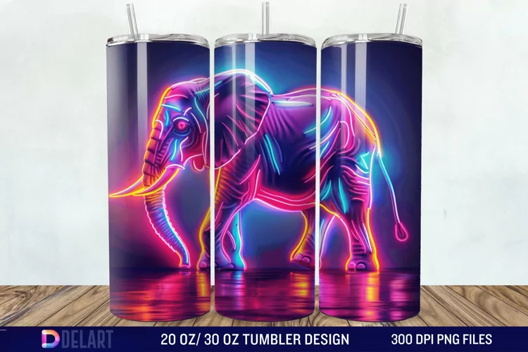 3D Elephant Neon Tumbler Wrap