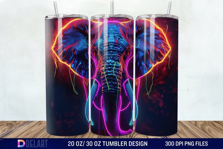 3D Elephant Neon Tumbler Wrap example image 1