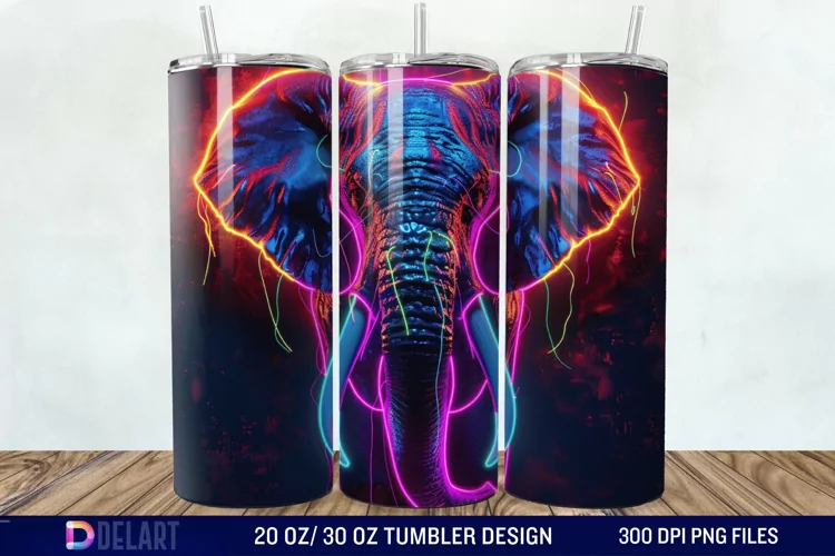 3D Elephant Neon Tumbler Wrap