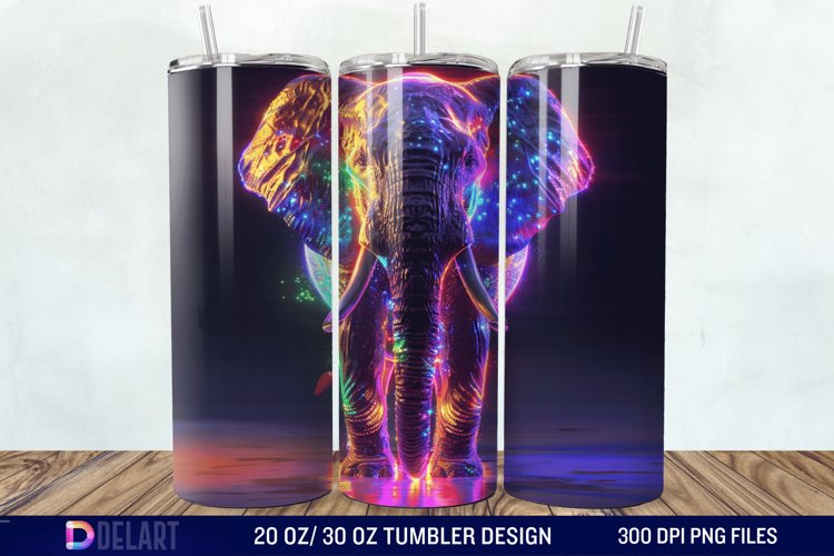 3D Elephant Neon Tumbler Wrap example image 1