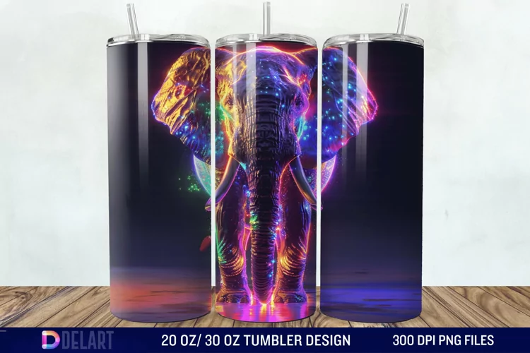 3D Elephant Neon Tumbler Wrap