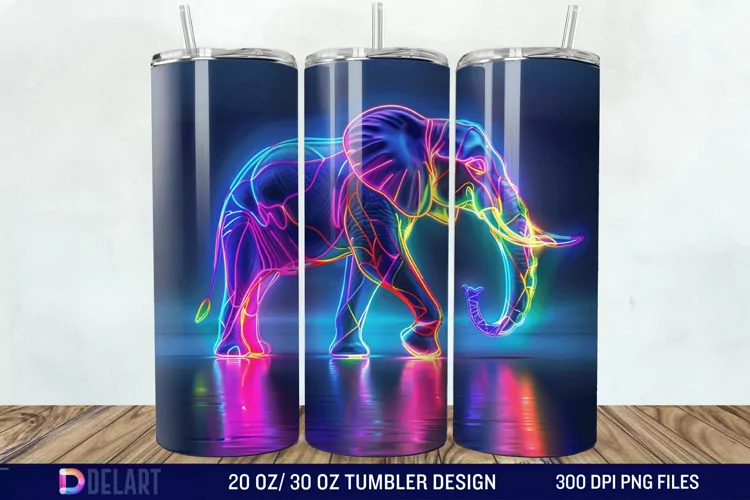 3D Elephant Neon Tumbler Wrap