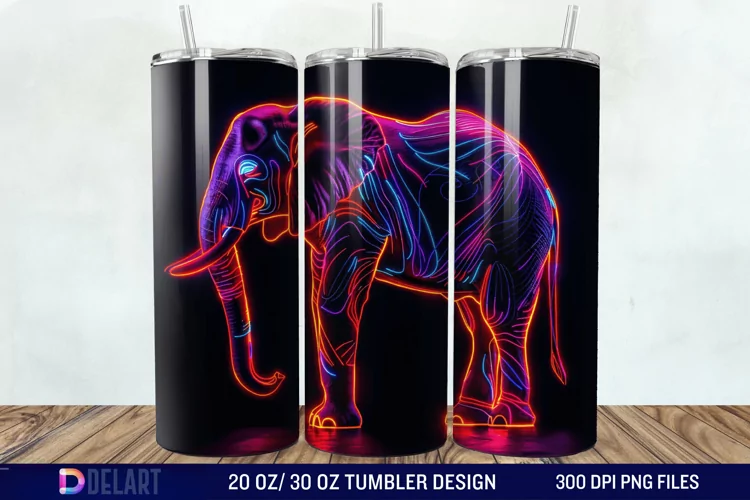 3D Elephant Neon Tumbler Wrap