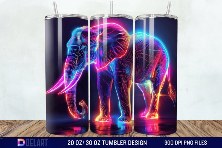 3D Elephant Neon Tumbler Wrap example image 1