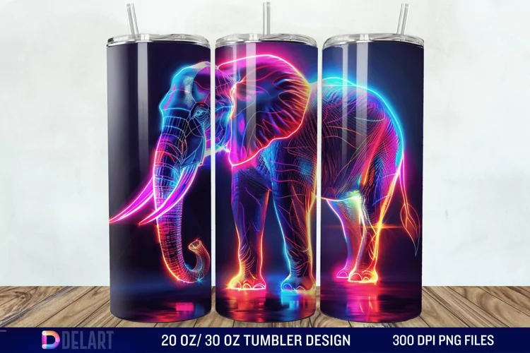 3D Elephant Neon Tumbler Wrap