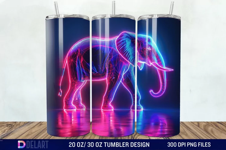 3D Elephant Neon Tumbler Wrap