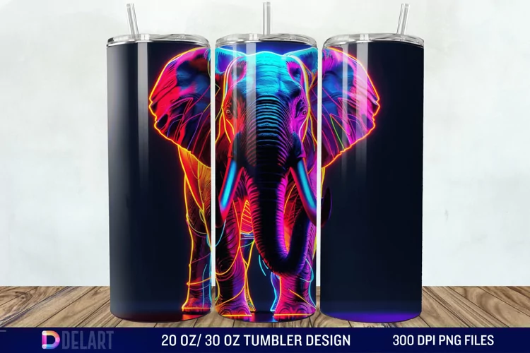 3D Elephant Neon Tumbler Wrap