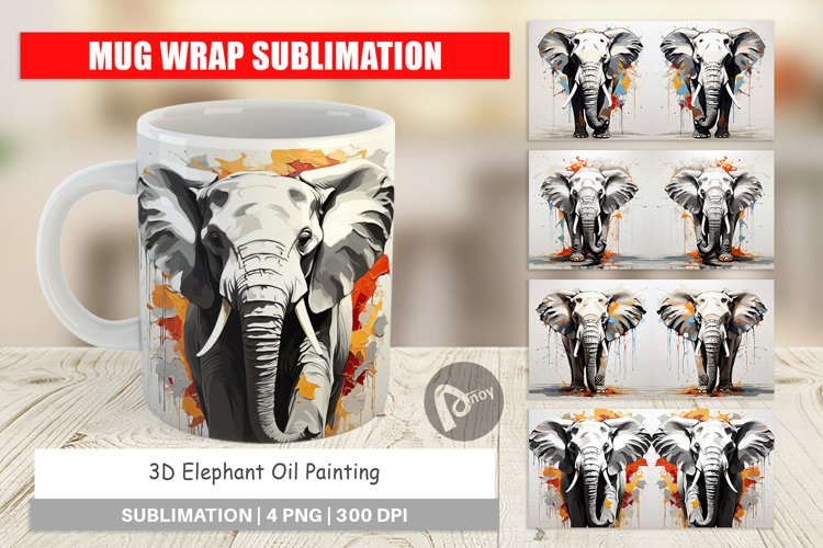 Mug Wrap Design 3D Elephant Painting