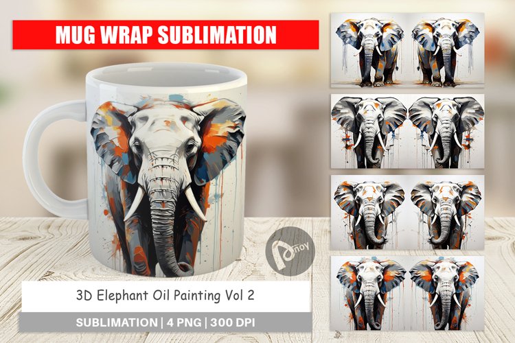 Mug Wrap Design 3D Elephant Painting