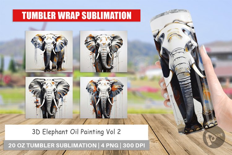 Tumbler Wrap 3D Elephant Painting