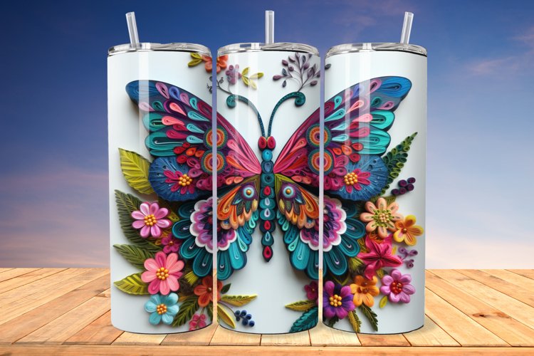 3D Embroidered Butterfly 20oz/30oz Skinny Tumbler