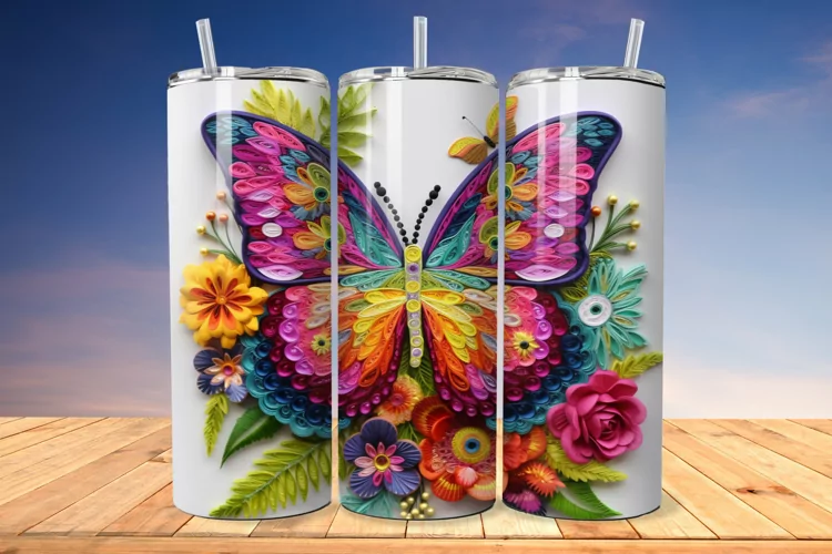 3D Embroidered Butterfly 20oz/30oz Skinny Tumbler