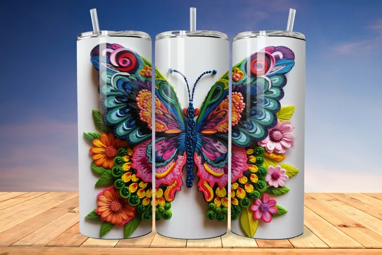 3D Embroidered Butterfly 20oz/30oz Skinny Tumbler