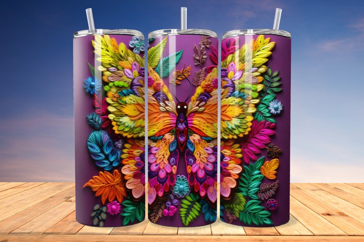 3D Embroidered Butterfly 20oz/30oz Skinny Tumbler example image 1