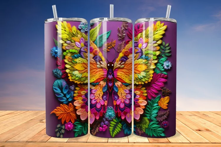 3D Embroidered Butterfly 20oz/30oz Skinny Tumbler