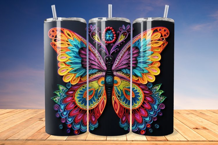 3D Embroidered Butterfly 20oz/30oz Skinny Tumbler example image 1