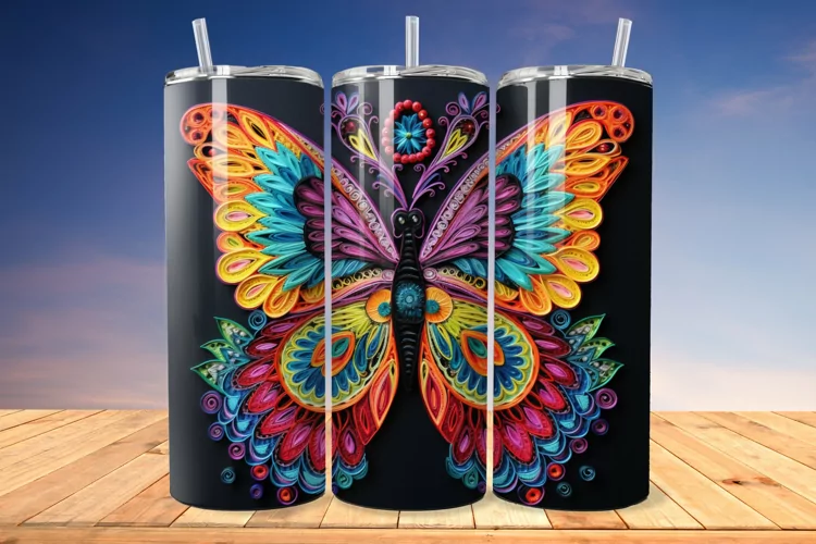 3D Embroidered Butterfly 20oz/30oz Skinny Tumbler