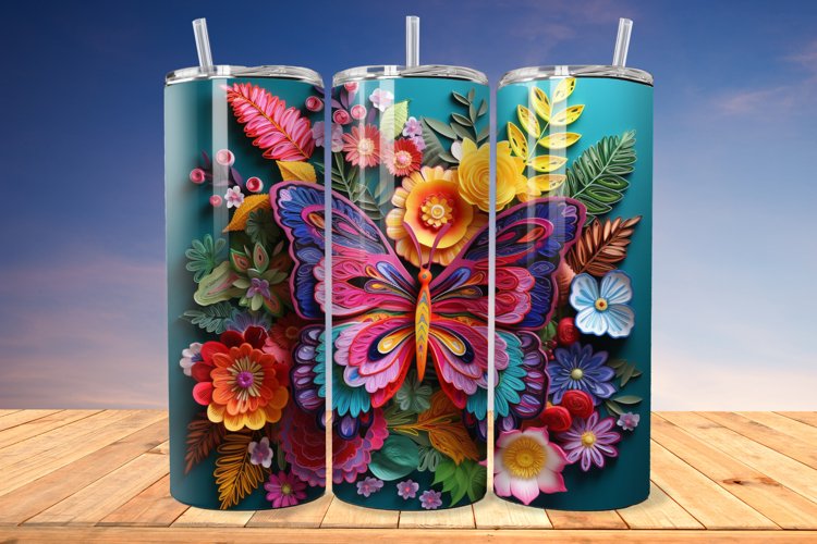 3D Embroidered Butterfly 20oz/30oz Skinny Tumbler