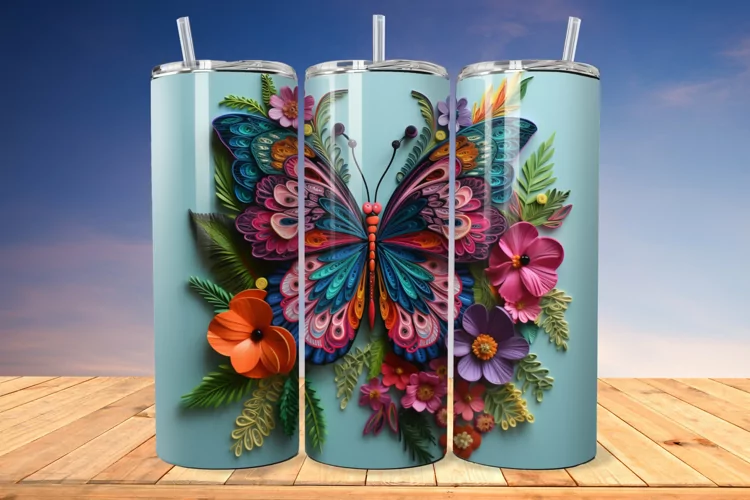 3D Embroidered Butterfly 20oz/30oz Skinny Tumbler