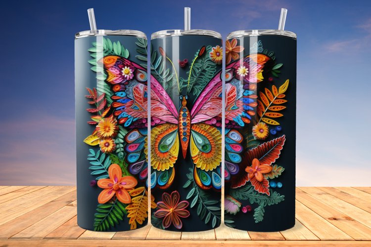 3D Embroidered Butterfly 20oz/30oz Skinny Tumbler