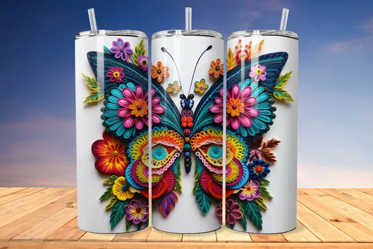 3D Embroidered Butterfly 20oz/30oz Skinny Tumbler
