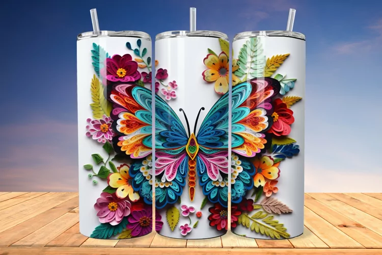 3D Embroidered Butterfly 20oz/30oz Skinny Tumbler