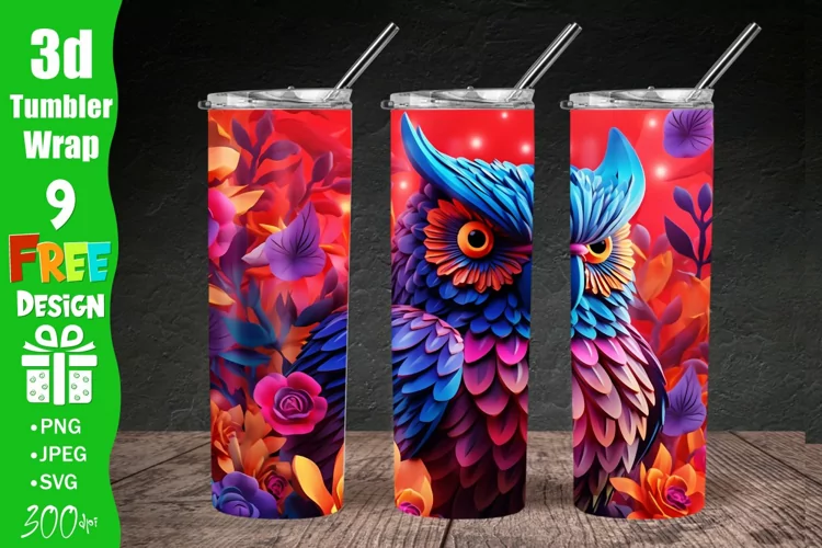 3D Embroidered Flower Owl 20 oz Skinny Tumbler Sublimation