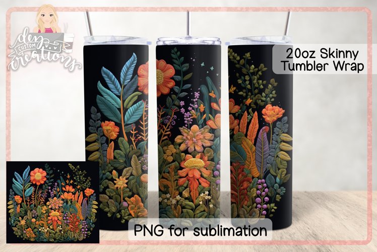 3D Embroidered Flowers - PNG Sublimation design for tumbler